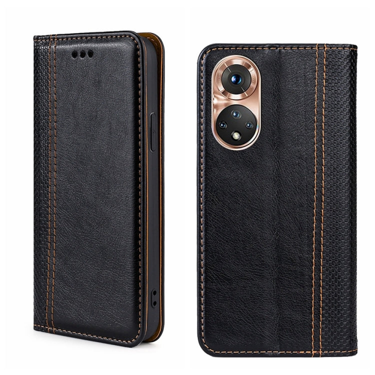 For Honor 50 Grid Texture Magnetic Flip Leather Phone Case