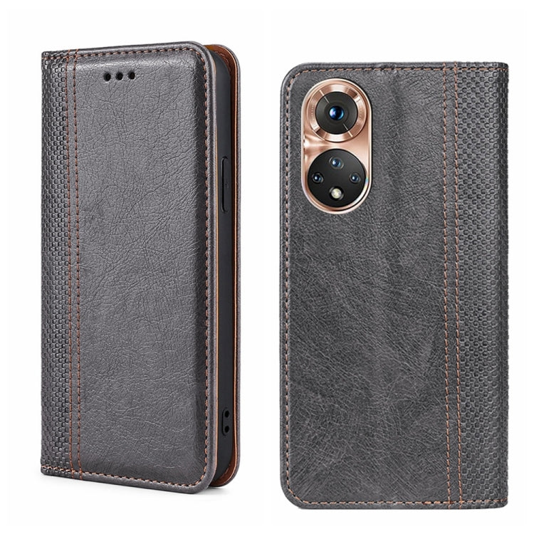 For Honor 50 Grid Texture Magnetic Flip Leather Phone Case
