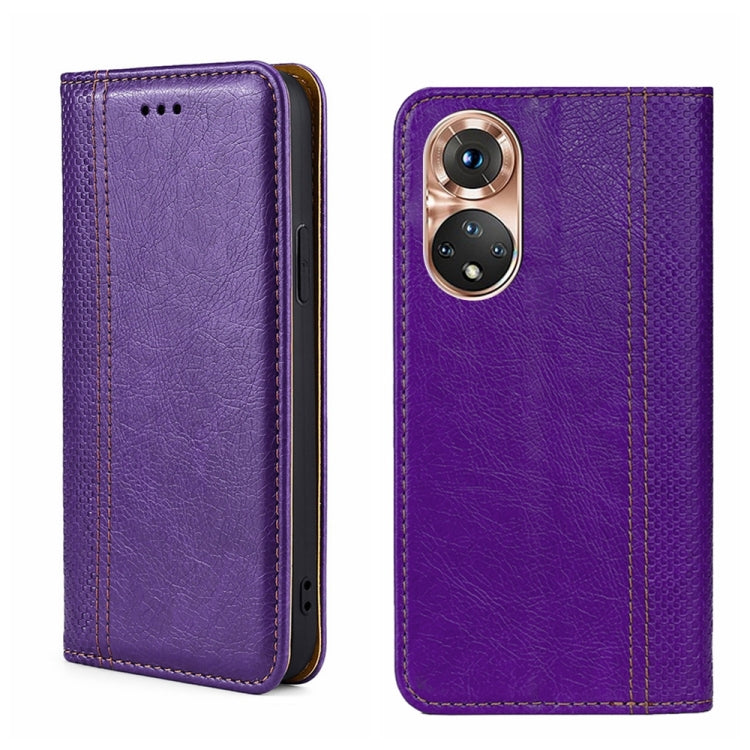 For Honor 50 Grid Texture Magnetic Flip Leather Phone Case