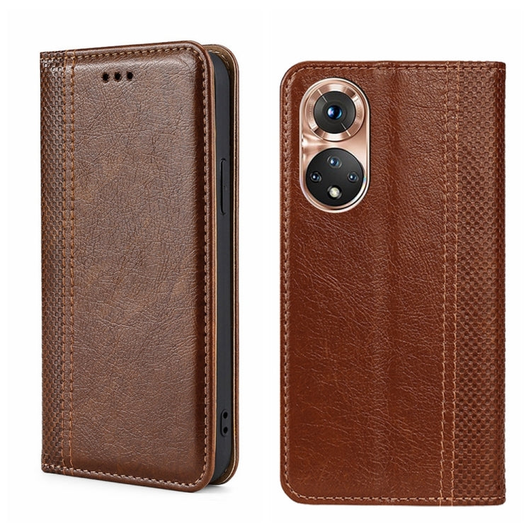 For Honor 50 Grid Texture Magnetic Flip Leather Phone Case