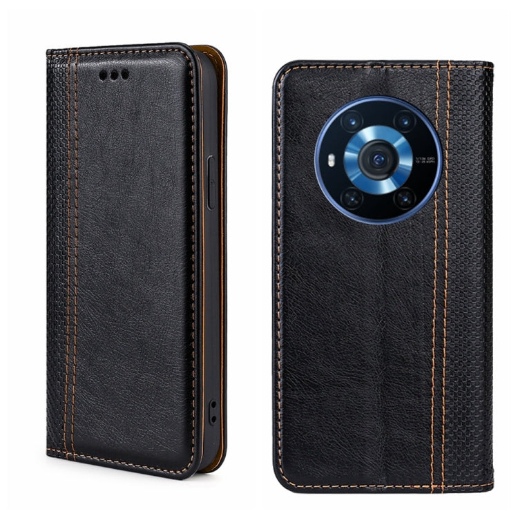 For Honor Magic3 Grid Texture Magnetic Flip Leather Phone Case