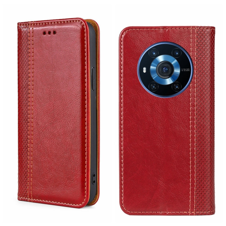 For Honor Magic3 Grid Texture Magnetic Flip Leather Phone Case