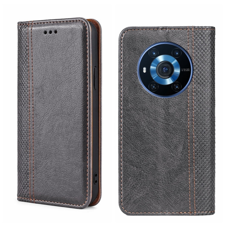 For Honor Magic3 Grid Texture Magnetic Flip Leather Phone Case