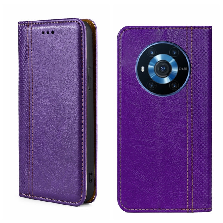 For Honor Magic3 Grid Texture Magnetic Flip Leather Phone Case