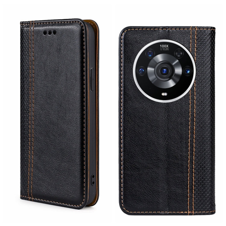 For Honor Magic3 Pro Grid Texture Magnetic Flip Leather Phone Case
