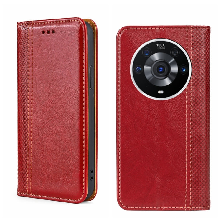 For Honor Magic3 Pro Grid Texture Magnetic Flip Leather Phone Case