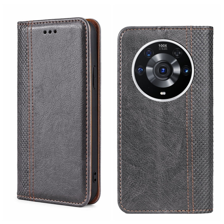 For Honor Magic3 Pro Grid Texture Magnetic Flip Leather Phone Case