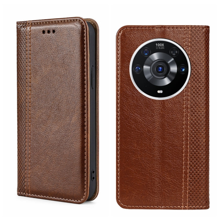 For Honor Magic3 Pro Grid Texture Magnetic Flip Leather Phone Case