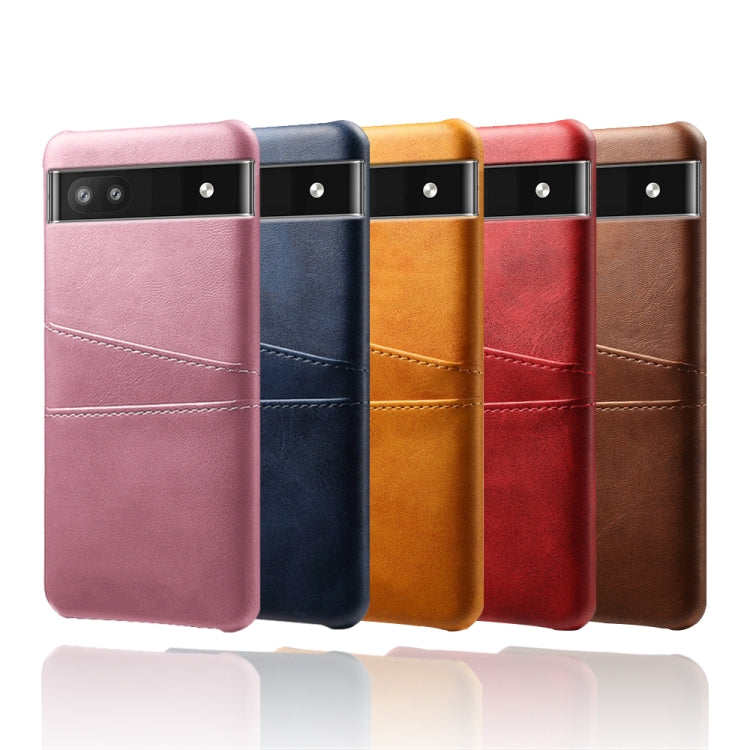 For Google Pixel 6a Dual Card Slots Calf Texture PC Leather Phone Case