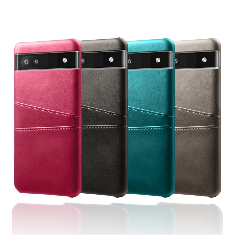 For Google Pixel 6a Dual Card Slots Calf Texture PC Leather Phone Case