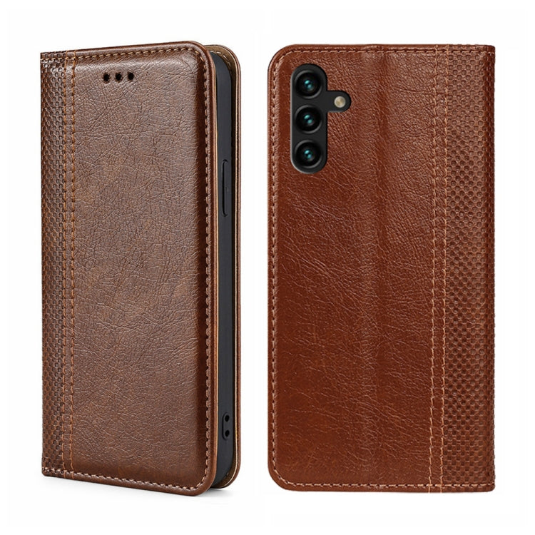 For Samsung Galaxy A13 5G Grid Texture Magnetic Flip Leather Phone Case