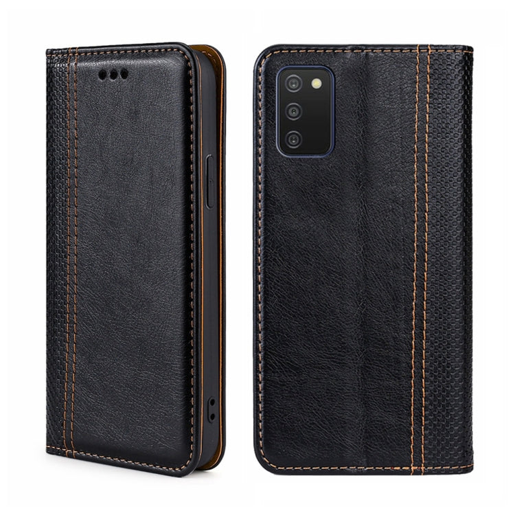 For Samsung Galaxy A03s 164.2mm Grid Texture Magnetic Flip Leather Phone Case