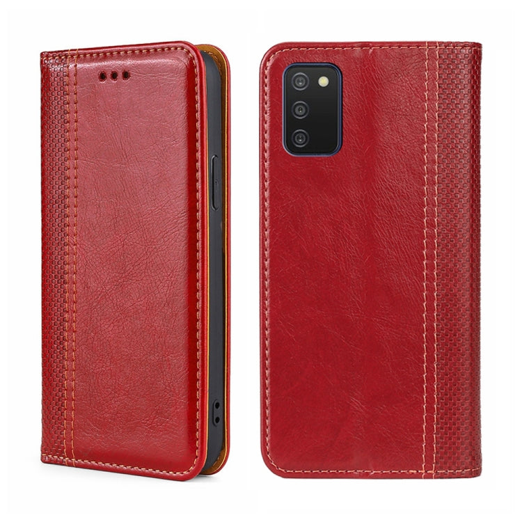 For Samsung Galaxy A03s 164.2mm Grid Texture Magnetic Flip Leather Phone Case