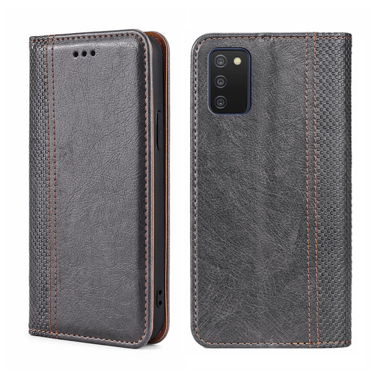 For Samsung Galaxy A03s 164.2mm Grid Texture Magnetic Flip Leather Phone Case