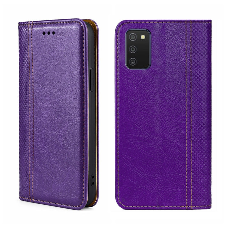 For Samsung Galaxy A03s 164.2mm Grid Texture Magnetic Flip Leather Phone Case