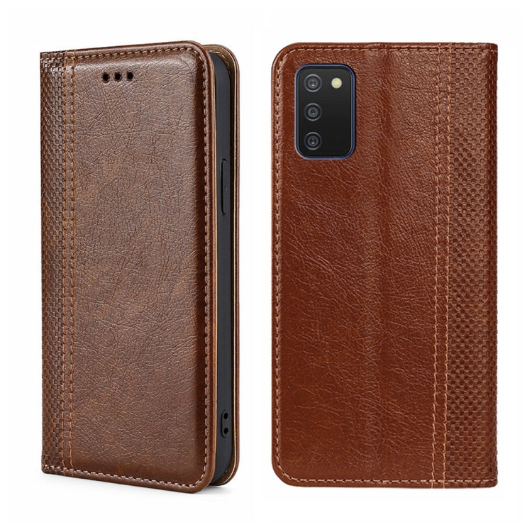 For Samsung Galaxy A03s 164.2mm Grid Texture Magnetic Flip Leather Phone Case