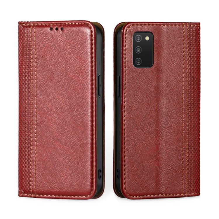 For Samsung Galaxy A03s US Version 165.85mm Grid Texture Magnetic Flip Leather Phone Case
