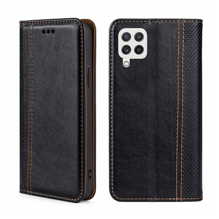For Samsung Galaxy A22 4G Grid Texture Magnetic Flip Leather Phone Case