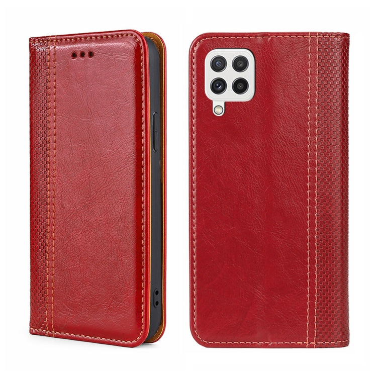 For Samsung Galaxy A22 4G Grid Texture Magnetic Flip Leather Phone Case