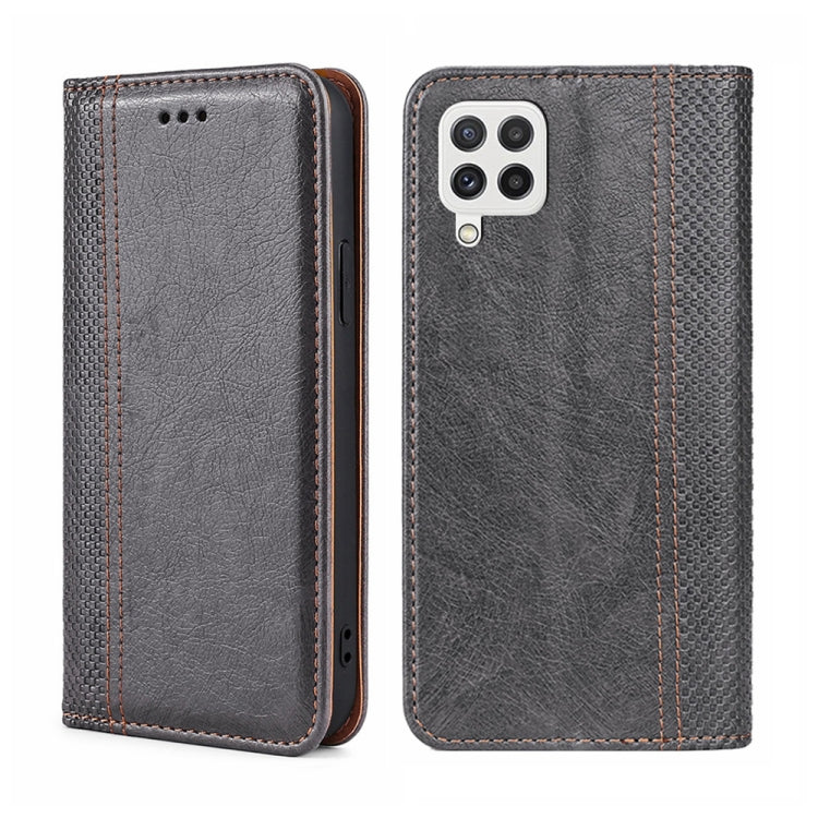 For Samsung Galaxy A22 4G Grid Texture Magnetic Flip Leather Phone Case