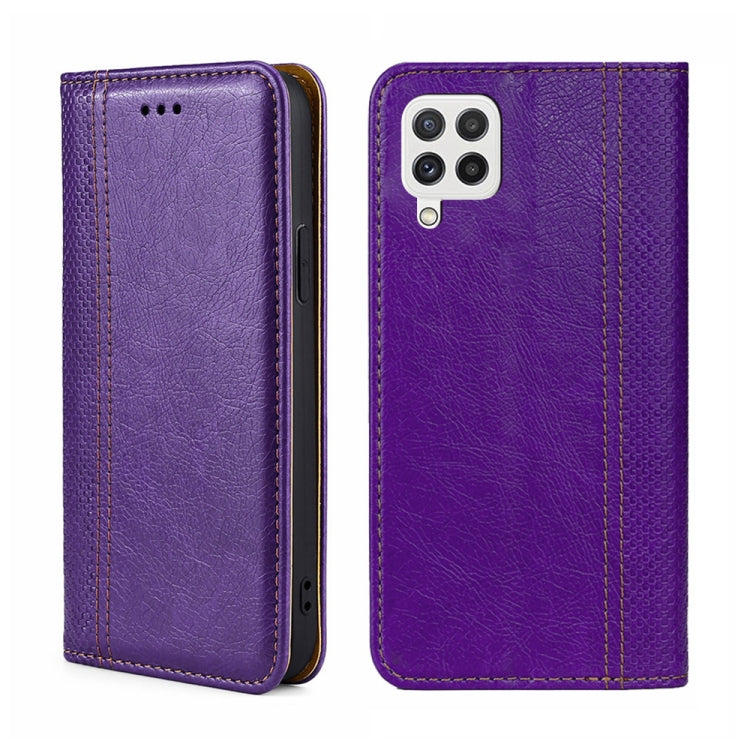 For Samsung Galaxy A22 4G Grid Texture Magnetic Flip Leather Phone Case