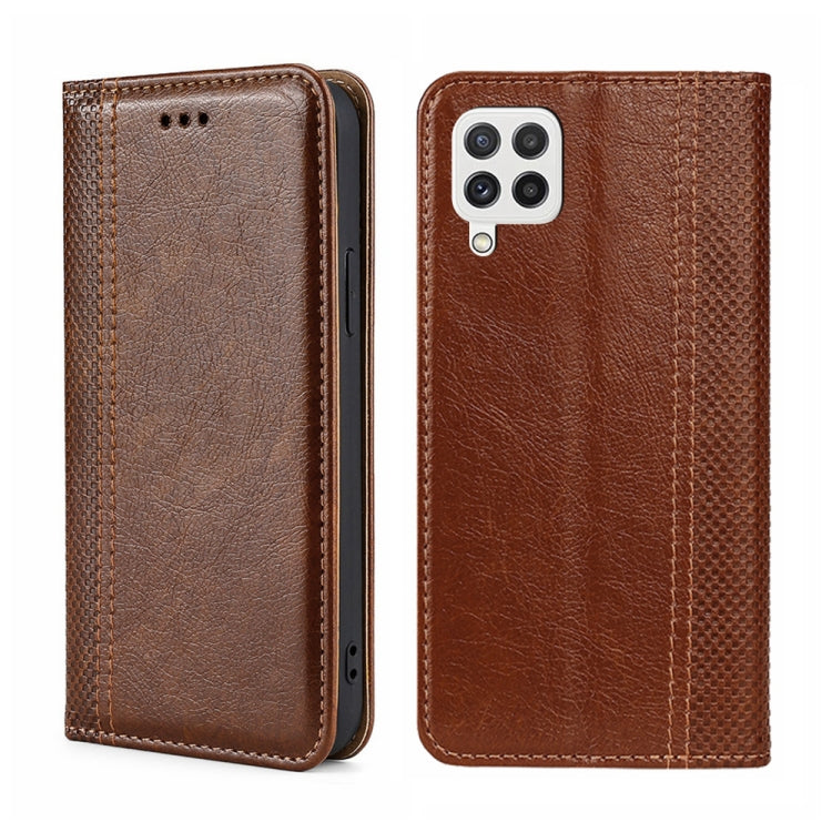 For Samsung Galaxy A22 4G Grid Texture Magnetic Flip Leather Phone Case