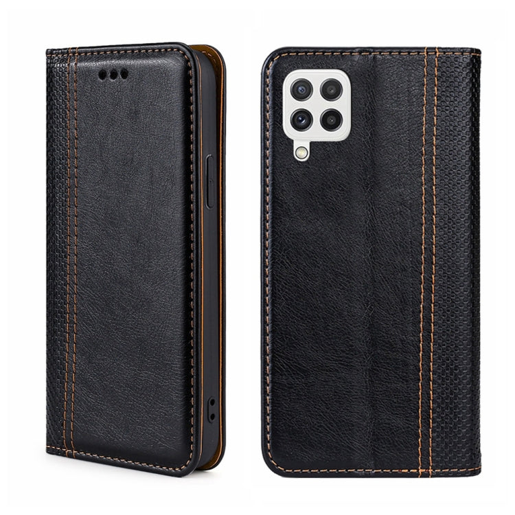For Samsung Galaxy A22 5G Grid Texture Magnetic Flip Leather Phone Case