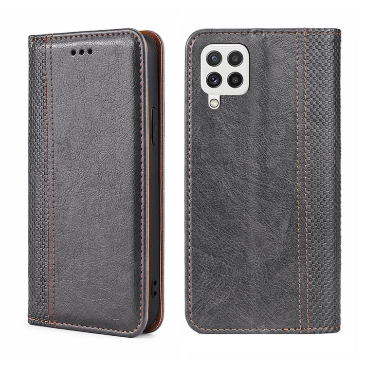 For Samsung Galaxy A22 5G Grid Texture Magnetic Flip Leather Phone Case