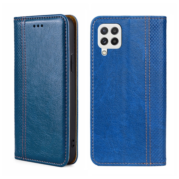 For Samsung Galaxy A22 5G Grid Texture Magnetic Flip Leather Phone Case