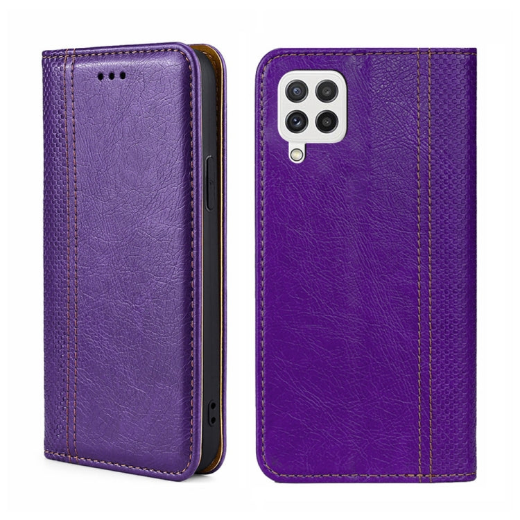 For Samsung Galaxy A22 5G Grid Texture Magnetic Flip Leather Phone Case