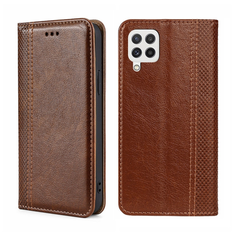 For Samsung Galaxy A22 5G Grid Texture Magnetic Flip Leather Phone Case