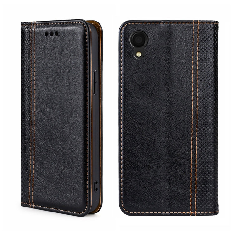For Samsung Galaxy A22 5G JP Version Grid Texture Magnetic Flip Leather Phone Case