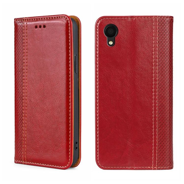 For Samsung Galaxy A22 5G JP Version Grid Texture Magnetic Flip Leather Phone Case