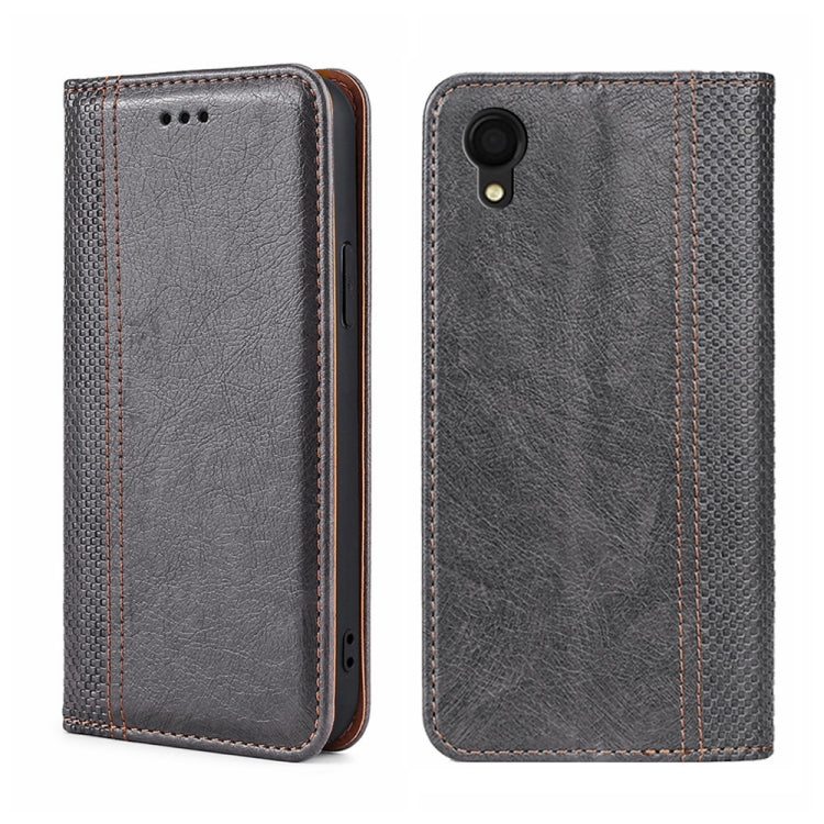 For Samsung Galaxy A22 5G JP Version Grid Texture Magnetic Flip Leather Phone Case