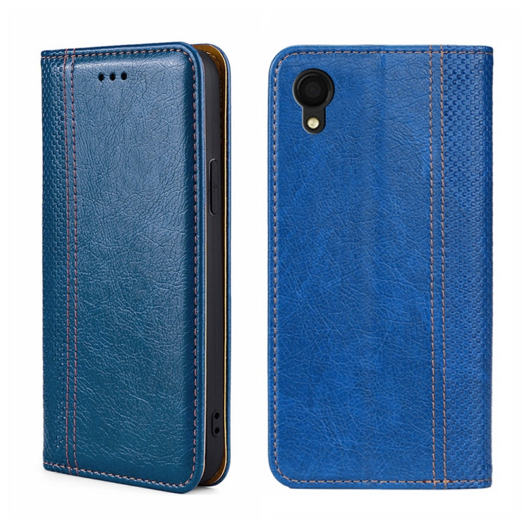 For Samsung Galaxy A22 5G JP Version Grid Texture Magnetic Flip Leather Phone Case