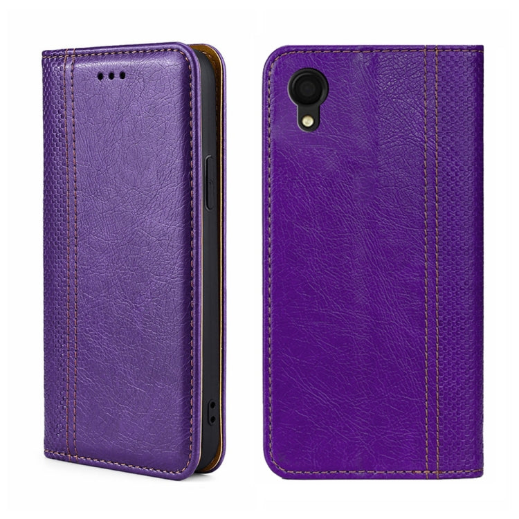 For Samsung Galaxy A22 5G JP Version Grid Texture Magnetic Flip Leather Phone Case