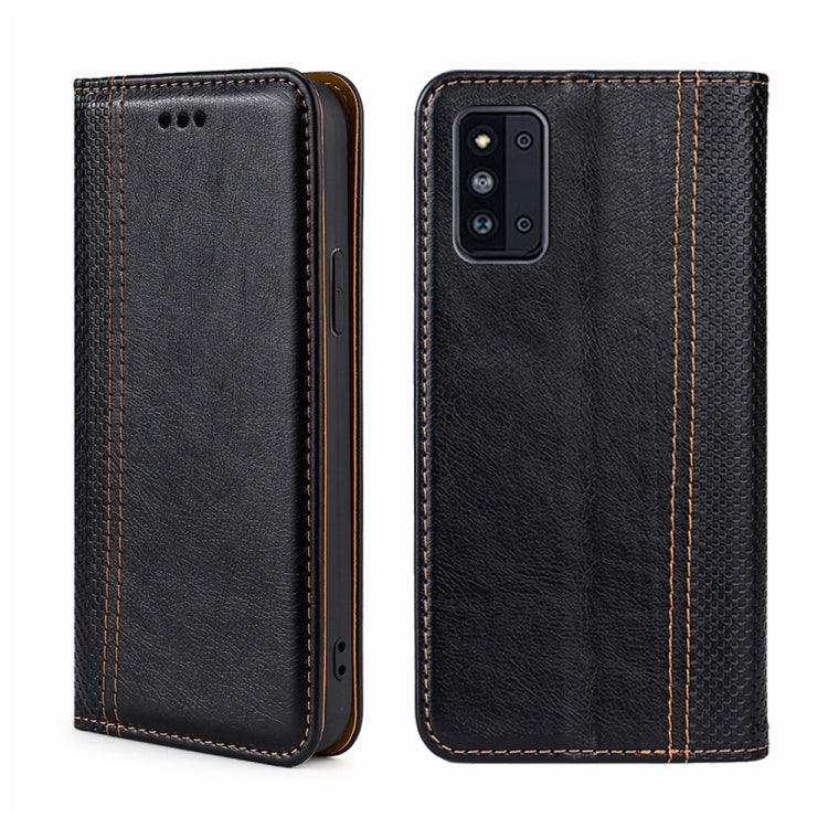 For Samsung Galaxy F52 5G Grid Texture Magnetic Flip Leather Phone Case