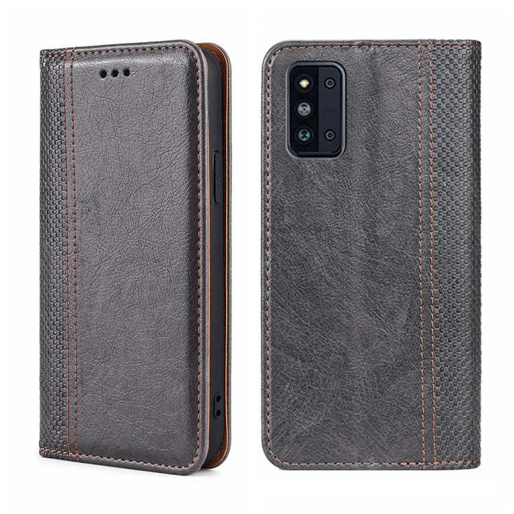 For Samsung Galaxy F52 5G Grid Texture Magnetic Flip Leather Phone Case