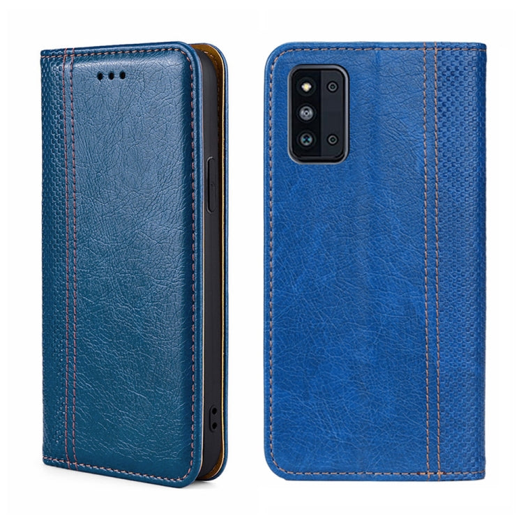 For Samsung Galaxy F52 5G Grid Texture Magnetic Flip Leather Phone Case