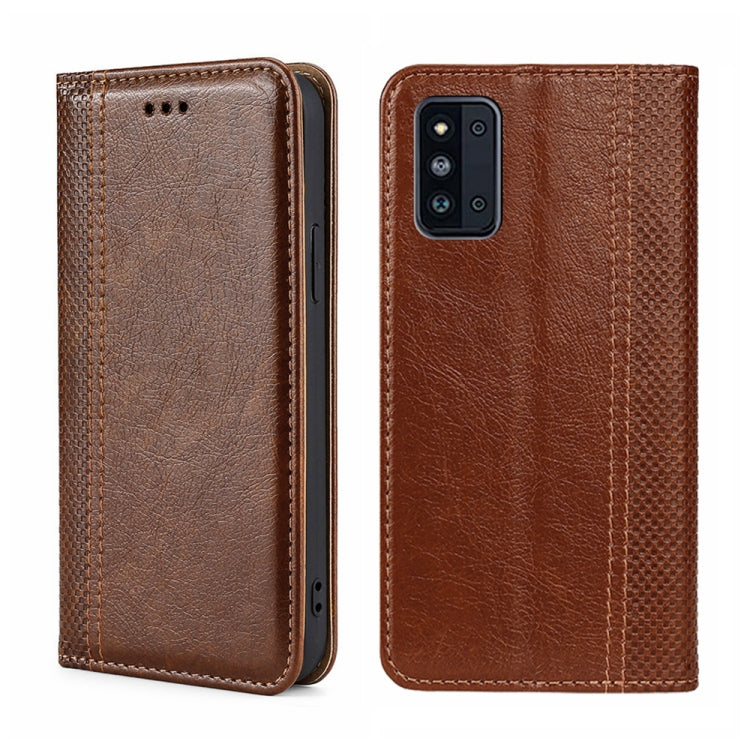 For Samsung Galaxy F52 5G Grid Texture Magnetic Flip Leather Phone Case