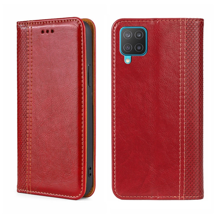 For Samsung Galaxy M12/F12 Grid Texture Magnetic Flip Leather Phone Case