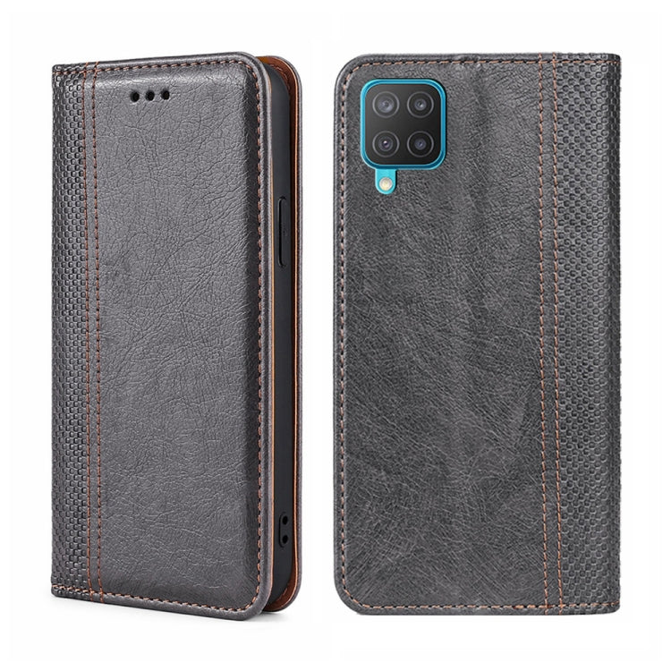 For Samsung Galaxy M12/F12 Grid Texture Magnetic Flip Leather Phone Case