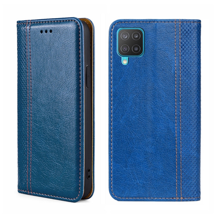 For Samsung Galaxy M12/F12 Grid Texture Magnetic Flip Leather Phone Case