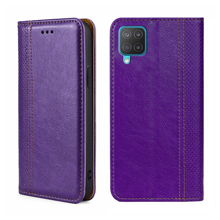 For Samsung Galaxy M12/F12 Grid Texture Magnetic Flip Leather Phone Case