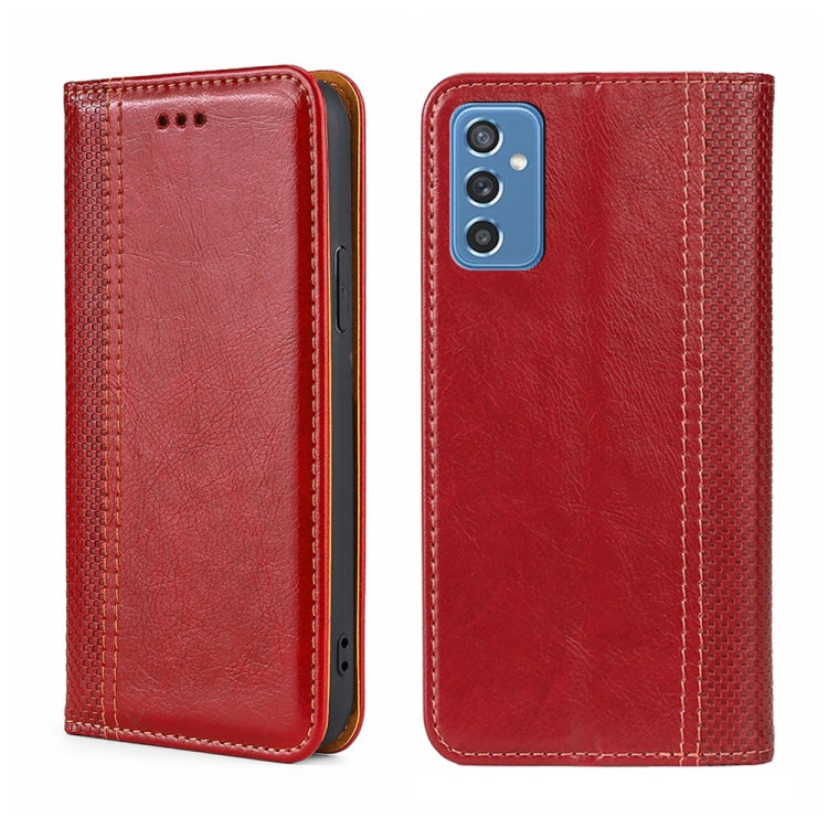 For Samsung Galaxy M52 5G Grid Texture Magnetic Flip Leather Phone Case