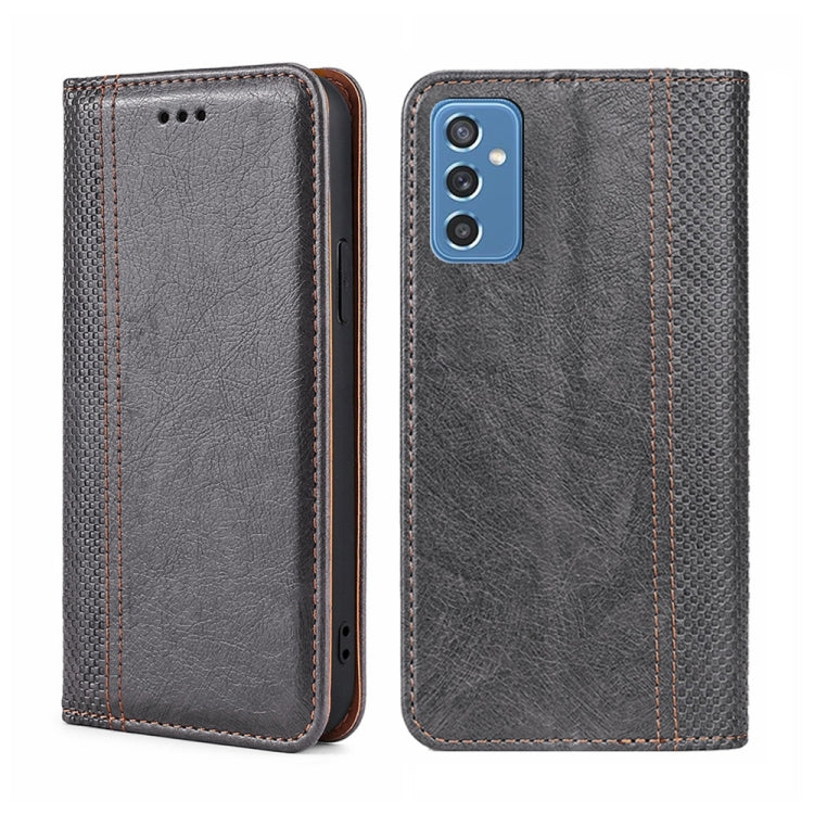 For Samsung Galaxy M52 5G Grid Texture Magnetic Flip Leather Phone Case