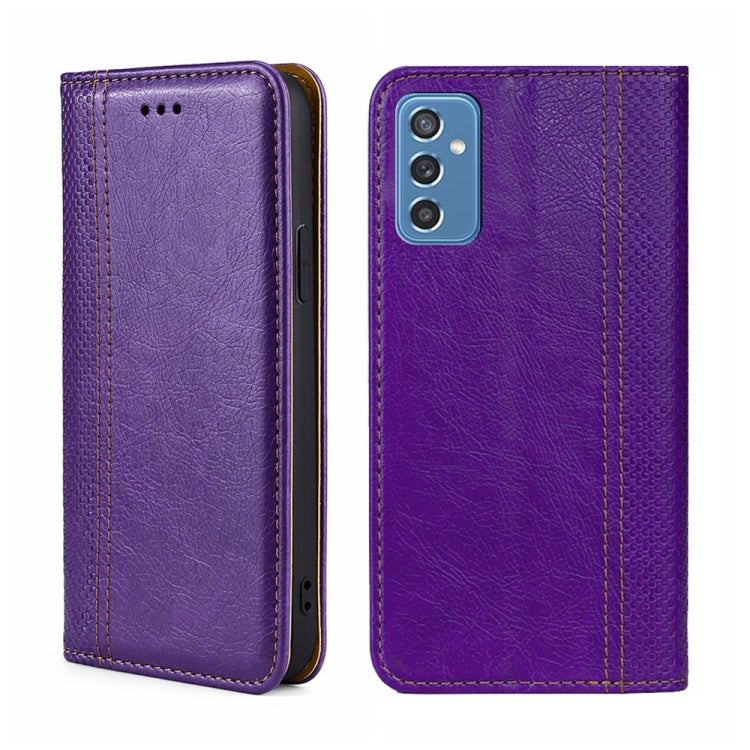 For Samsung Galaxy M52 5G Grid Texture Magnetic Flip Leather Phone Case