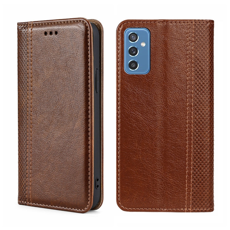 For Samsung Galaxy M52 5G Grid Texture Magnetic Flip Leather Phone Case