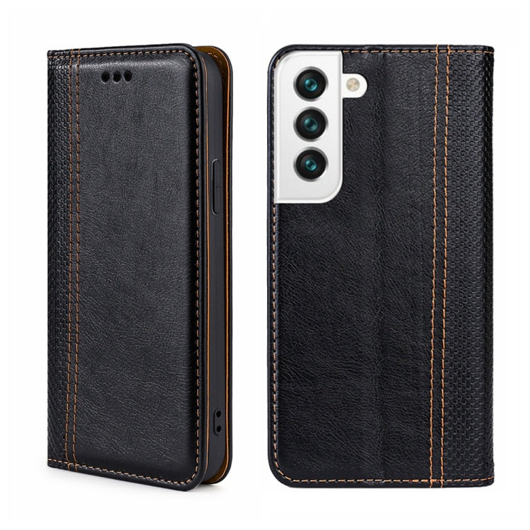 For Samsung Galaxy S22 5G Grid Texture Magnetic Flip Leather Phone Case
