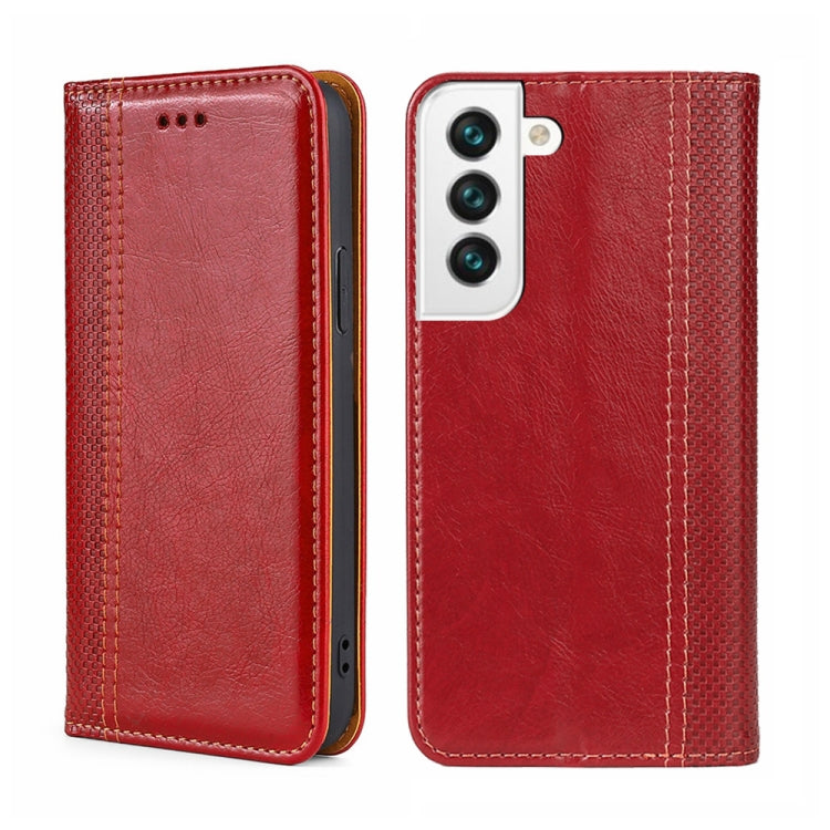 For Samsung Galaxy S22 5G Grid Texture Magnetic Flip Leather Phone Case